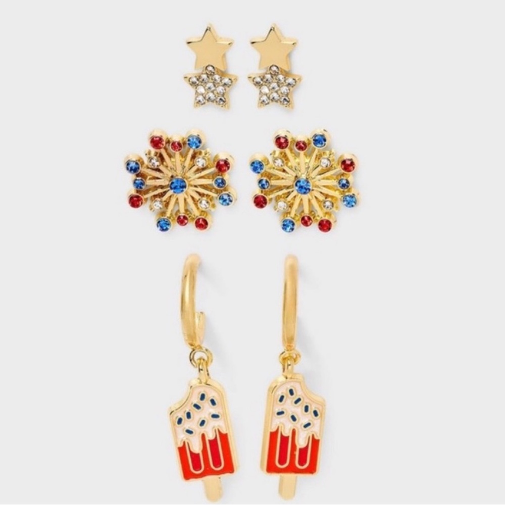 Sugarfix by Baublebar Americana Glow Gold and Red Nickel-free Earring Set NEW